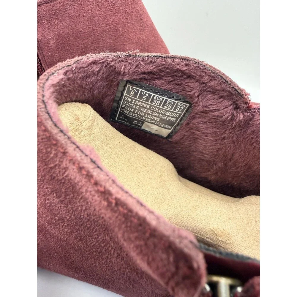 Skechers Burgundy Suede Faux Fur Lined Ankle Boots Women's Size 8 SN 158285